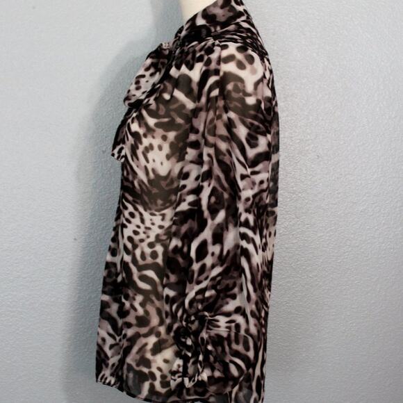 Jennifer Lopez Animal Print Blouse with Built in Scarf/Bow Size S - Picture 7 of 10